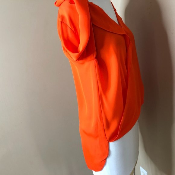 L'Agence Rita Draped Faux Wrap Silk Carrot Orange Blouse Top - Picture 5 of 14